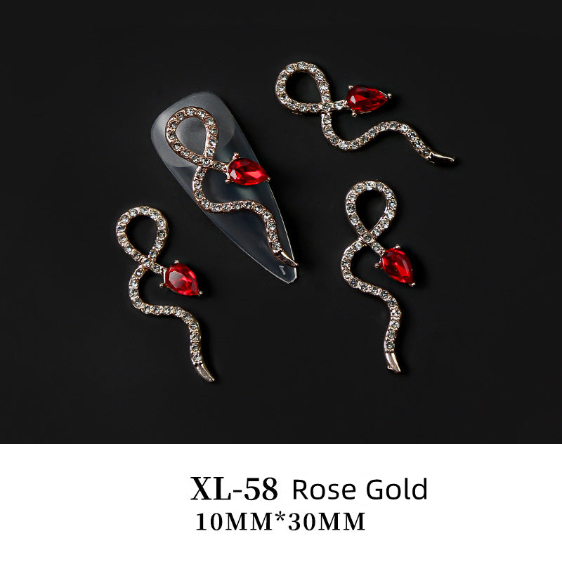 NZJ003 Trend Snake Nail Jewelry Shinny Diamond Crystal 3D Zircon Snake Nail Art Charms In Bulk For Nail Zircon Decoration
