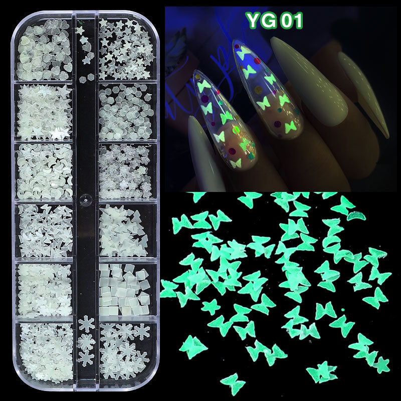 NDE036 ForLife Nail Art 12 grids Luminous Butterfly Sequins Glow in Dark ultra-thin nail sequins DIY manicure decorations