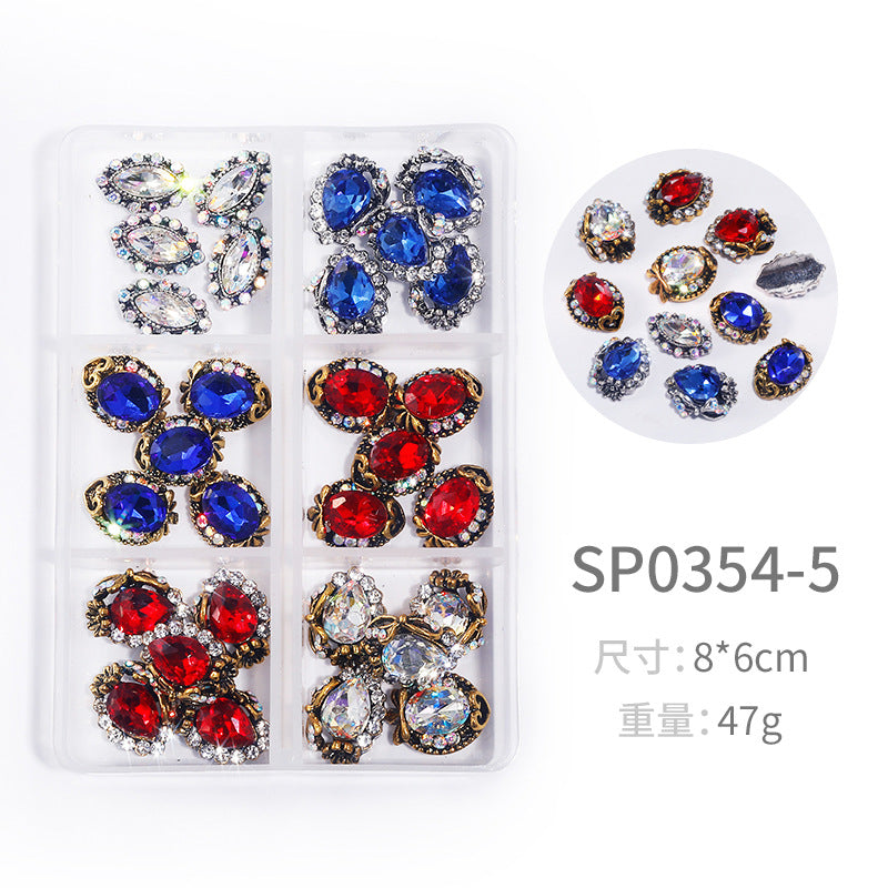 NZJ064 New Snake Planet Zircon Rhinestone Six-Grid Alloy Jewelry Wholesale 2022 New Nail Art Alloy Jewelry Vintage big drill pile drill