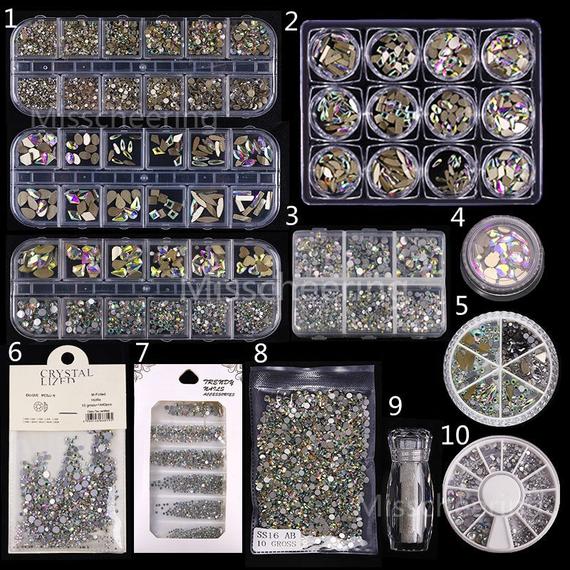 NRB003 Crystal AB Rainbow Nail Art Mix Shape Fancy Shaped In Box Flat Bottom Glass nail rhinestone art decoration rhinestones