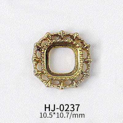 NZJ044 Gold Heart Rectangle Waterdrop Metal Frame with Rainbow Shell Nail Alloy Art Charms Deco Nail Stickers Decals Tools