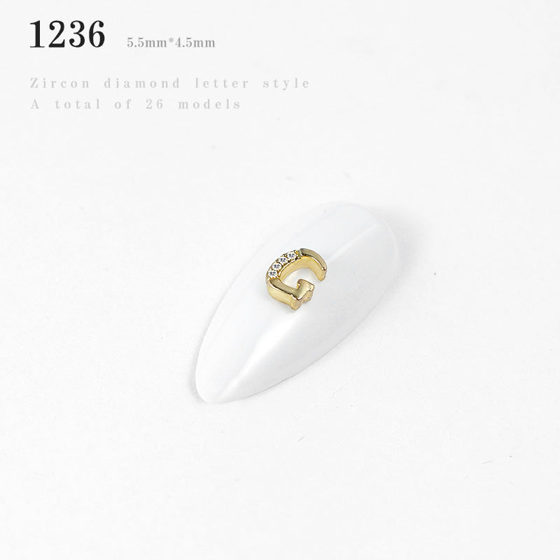 NZJ056 Alloy Crystal Nail Rhinestones 3d Charm 26 letters Decorations Metal Studs Zircon jewelry For DIY Nail Art