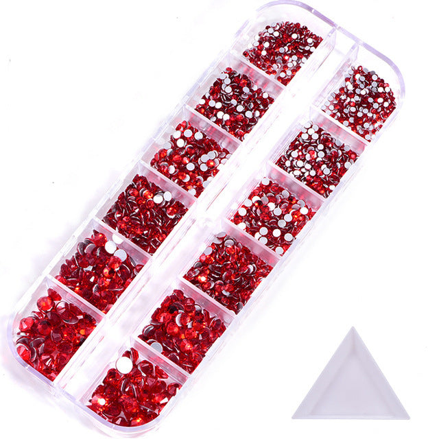 NRS016 ForLife Hot sale style glass flat bottom rhinestone 12 grid set nail art rhinestone shiny crystal nail art accessories