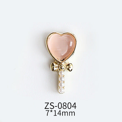 NZJ047 Lollipop Design 3D Nail Art Charms Heart Shaped Cat's Eye Stone Design Manicure Jewelry For Nail Art Decoration