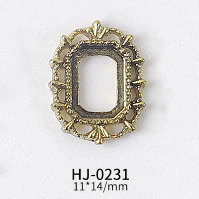 NZJ044 Gold Heart Rectangle Waterdrop Metal Frame with Rainbow Shell Nail Alloy Art Charms Deco Nail Stickers Decals Tools