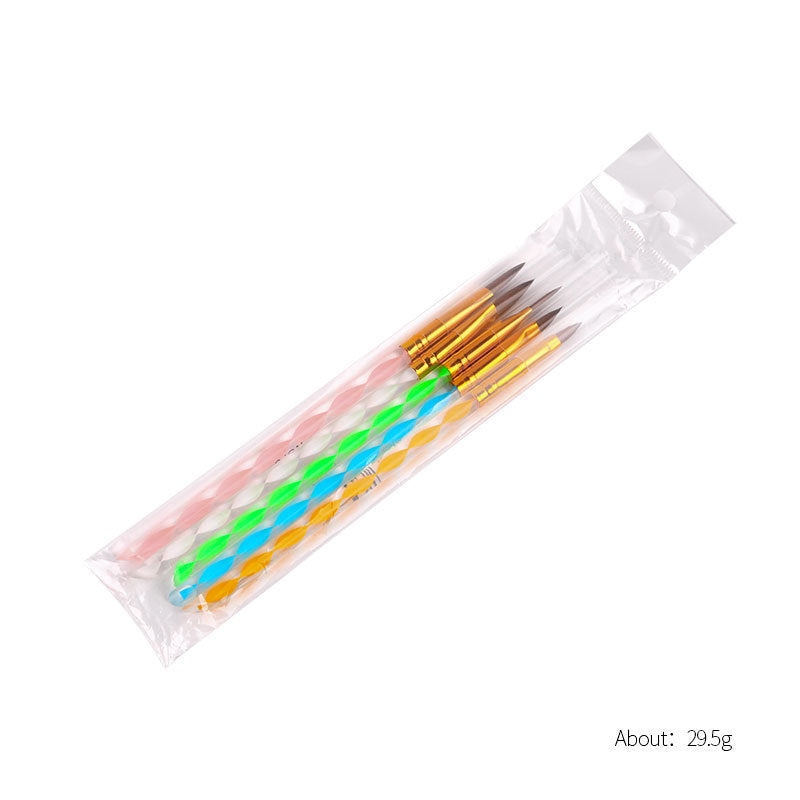 NBR030 Factory wholesale nail salon special spiral nail brushes 5 sets of acrylic brush mink hair crystal pen nail tools