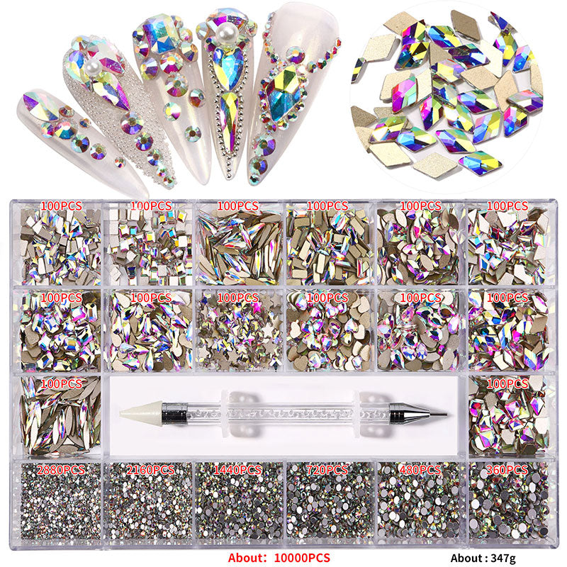 NRB018 21 Grids Mixed Color Micro Diamond Nail Art Flat Glass Round Shaped Rhinestone Box Nail Art Accessories DIY Set