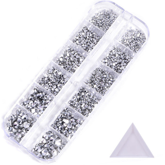 NRS016 ForLife Hot sale style glass flat bottom rhinestone 12 grid set nail art rhinestone shiny crystal nail art accessories