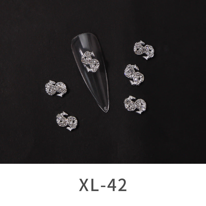 NZJ067 Nail Jewelry Gold Silver Dollar Coin Symbol Light Luxury Flash Diamond 3D Nail Jewelry