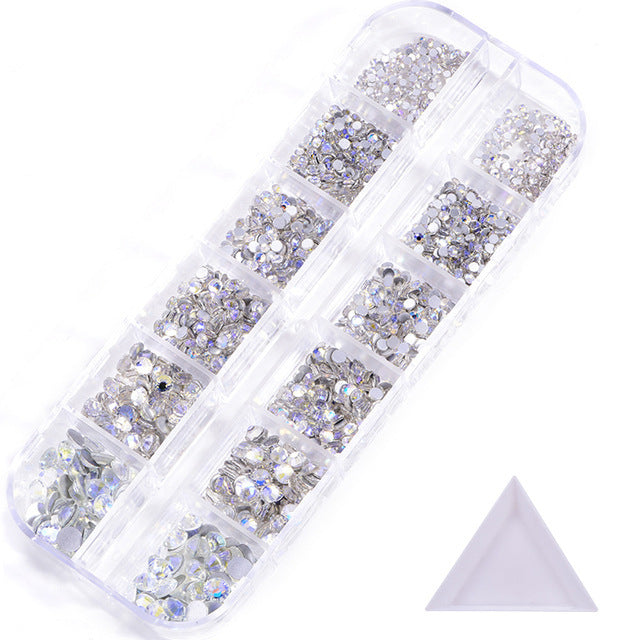 NRS016 ForLife Hot sale style glass flat bottom rhinestone 12 grid set nail art rhinestone shiny crystal nail art accessories