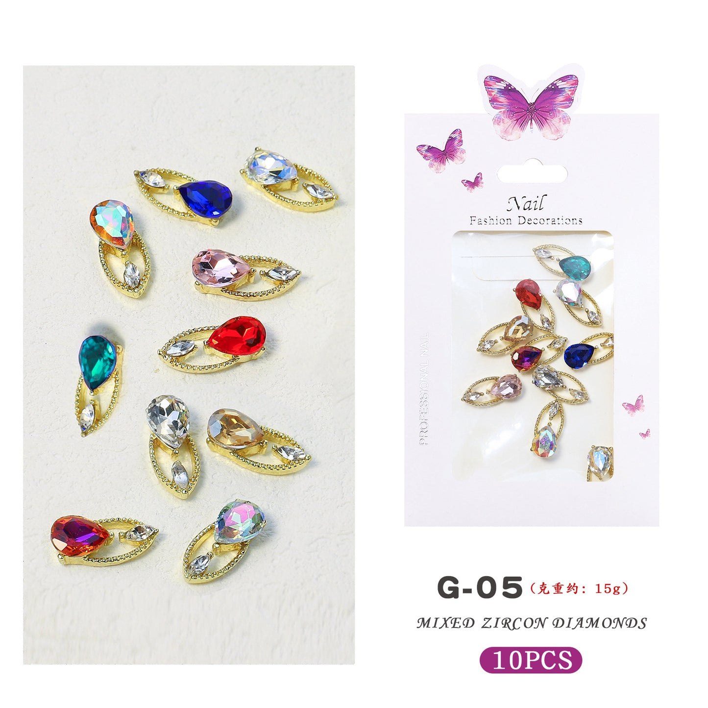 NRS029 3D nail art charms zircon alloy nail jewelry transparent shiny charm metal gemstone fashion DIY nail art decorations