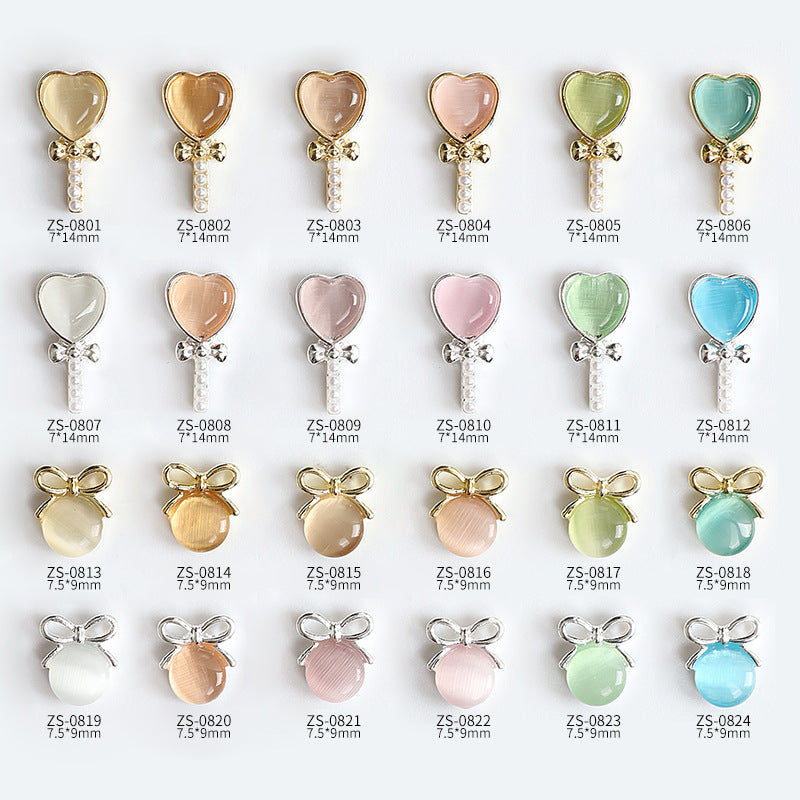 NZJ047 Lollipop Design 3D Nail Art Charms Heart Shaped Cat's Eye Stone Design Manicure Jewelry For Nail Art Decoration