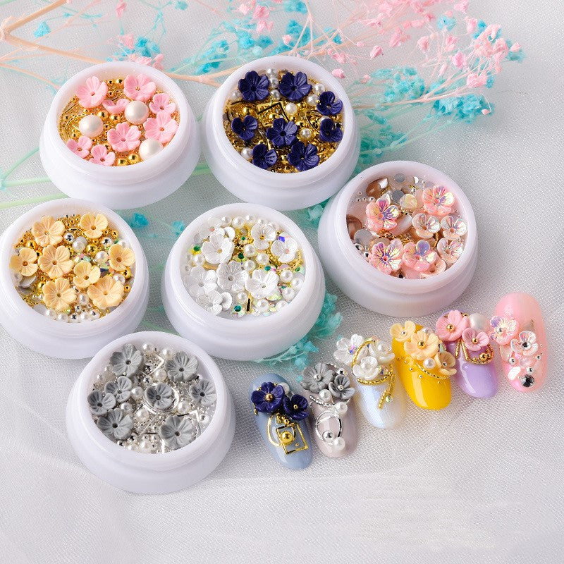 NDE015 ForLife 3D Nail Art Rhinestones Decoration Five Petals Flower Gold Pearls Decorations Nail Art Sticker Tool Manicure Art
