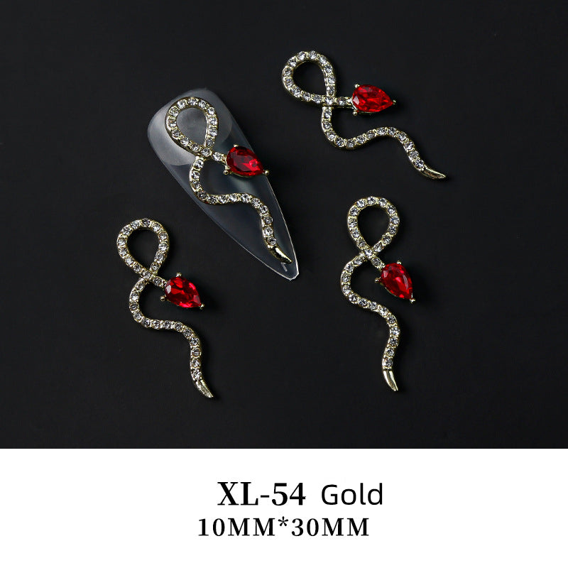 NZJ003 Trend Snake Nail Jewelry Shinny Diamond Crystal 3D Zircon Snake Nail Art Charms In Bulk For Nail Zircon Decoration