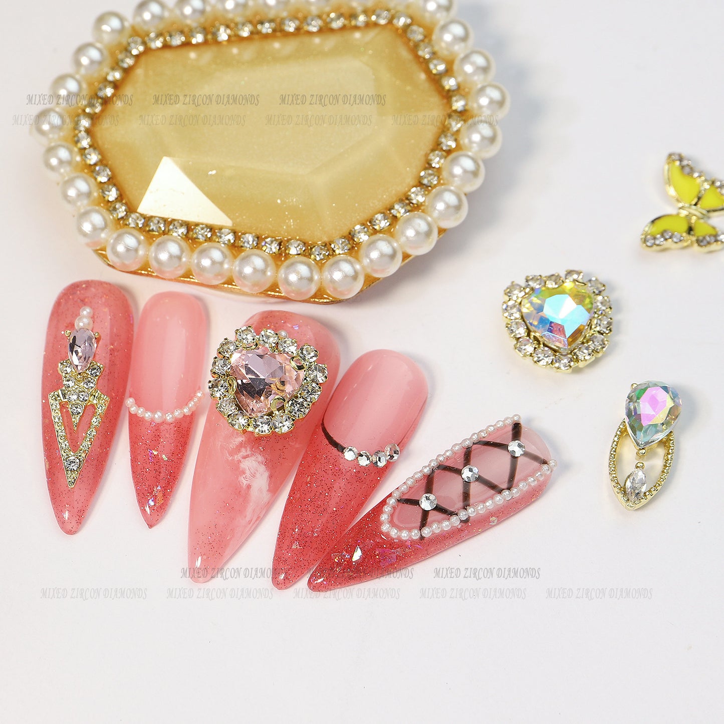 NRS029 3D nail art charms zircon alloy nail jewelry transparent shiny charm metal gemstone fashion DIY nail art decorations