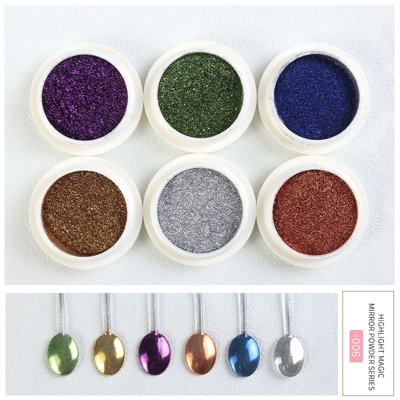 FNP001 Wholesale High Quality 6pcs/box Highlight Magic Mirror Powder Press On Nail For Fashionable Nail Decoration