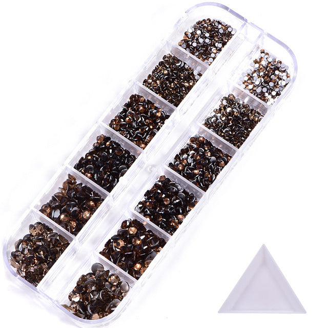 NRS016 ForLife Hot sale style glass flat bottom rhinestone 12 grid set nail art rhinestone shiny crystal nail art accessories