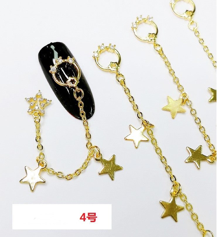 NZJ057 Stars Design Crystal Nail Art Rhinestones Nail Ornament Tassel Zircon Sparkles Alloy Nail Art Decoration Rivets