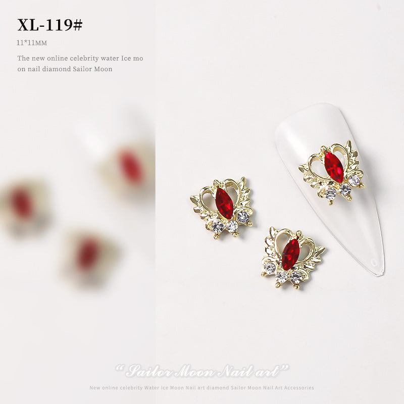 NZJ068 Loving Heart Nail Decorations Valentine's Day Luxury Diamond Gilding Charms Glitter Hearts Shape Rhinestones Nail Supplies