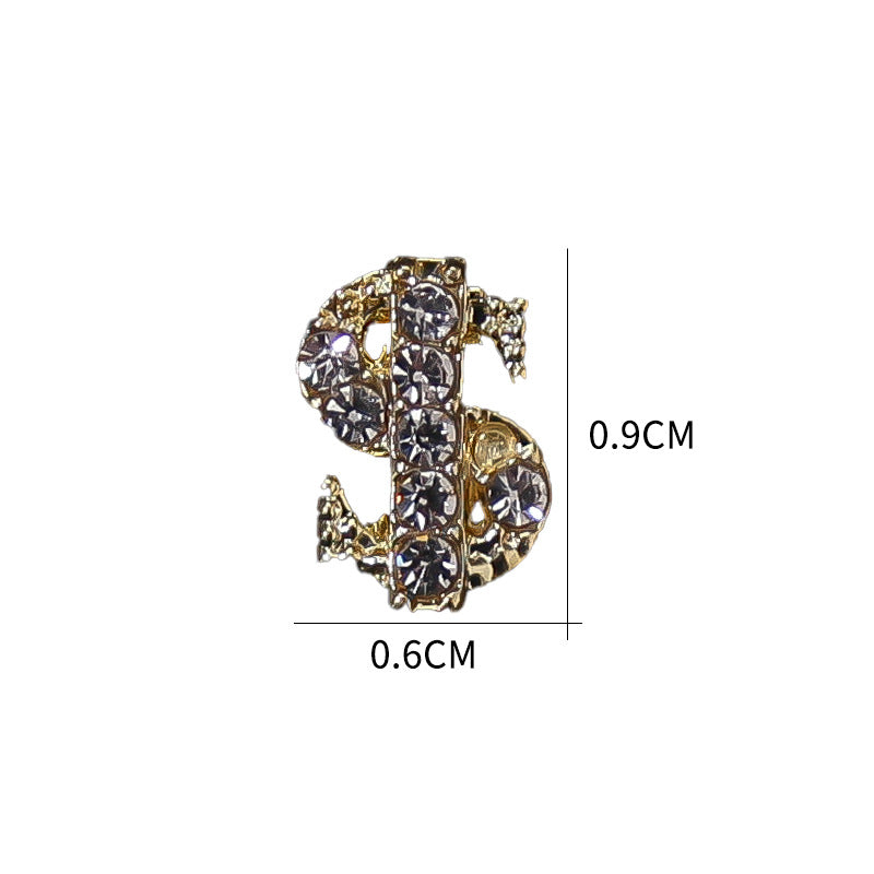 NZJ067 Nail Jewelry Gold Silver Dollar Coin Symbol Light Luxury Flash Diamond 3D Nail Jewelry