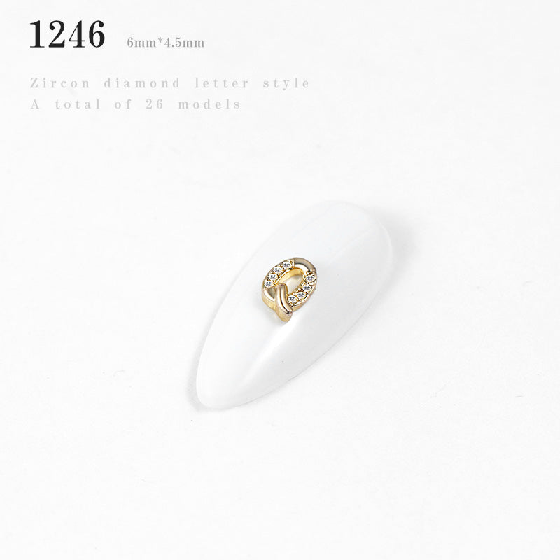 NZJ056 Alloy Crystal Nail Rhinestones 3d Charm 26 letters Decorations Metal Studs Zircon jewelry For DIY Nail Art