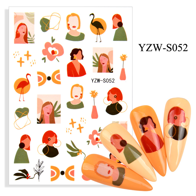 NS5D003 Hot Sale Simple Line Geometric Face Nail Sticker Avocado Fruit Nail Sticker 3d
