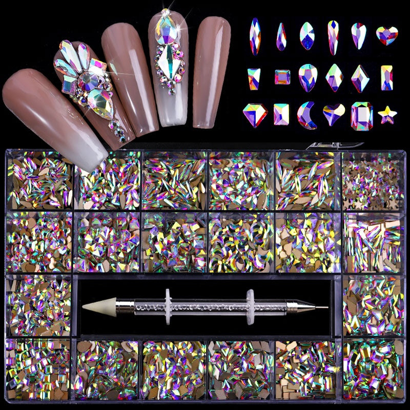 NRB016 Crystal AB Rainbow Nail Art Mix Shape Fancy Shaped In Box Flat Bottom Glass nail rhinestone art decoration rhinestones
