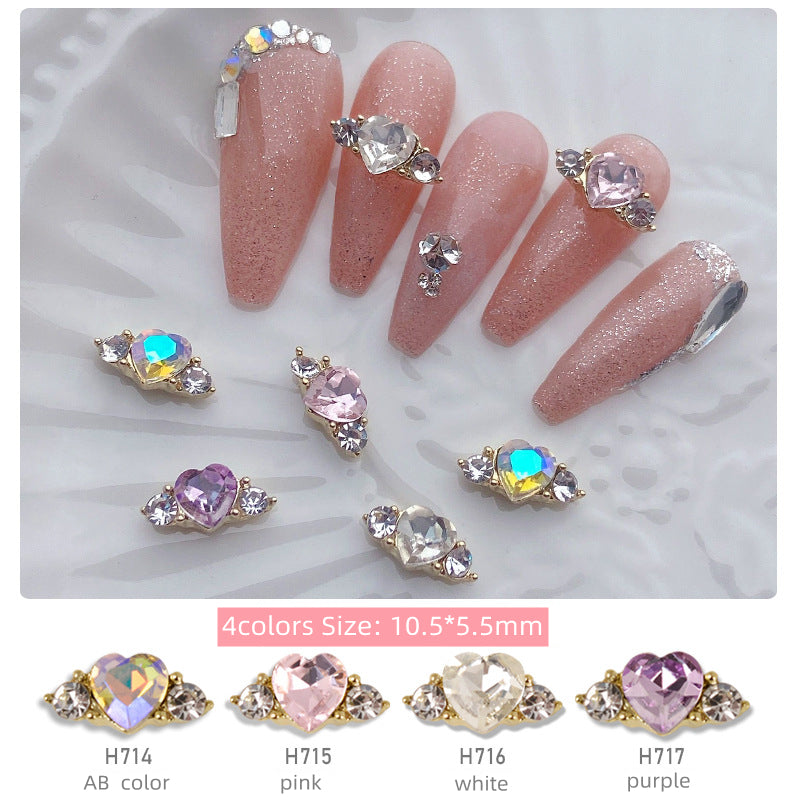 NZJ015 Love pile diamond jewelry 3D rhinestone peach heart crystal nail jewelry