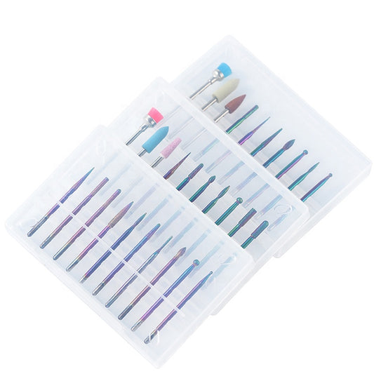 NDB031 10Pcs Tungsten Carbide Nail Drill Bits Set Nail File Cutter Silicone Polish Brushes For Electric Manicure Machine Accessories