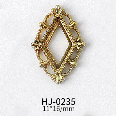 NZJ044 Gold Heart Rectangle Waterdrop Metal Frame with Rainbow Shell Nail Alloy Art Charms Deco Nail Stickers Decals Tools