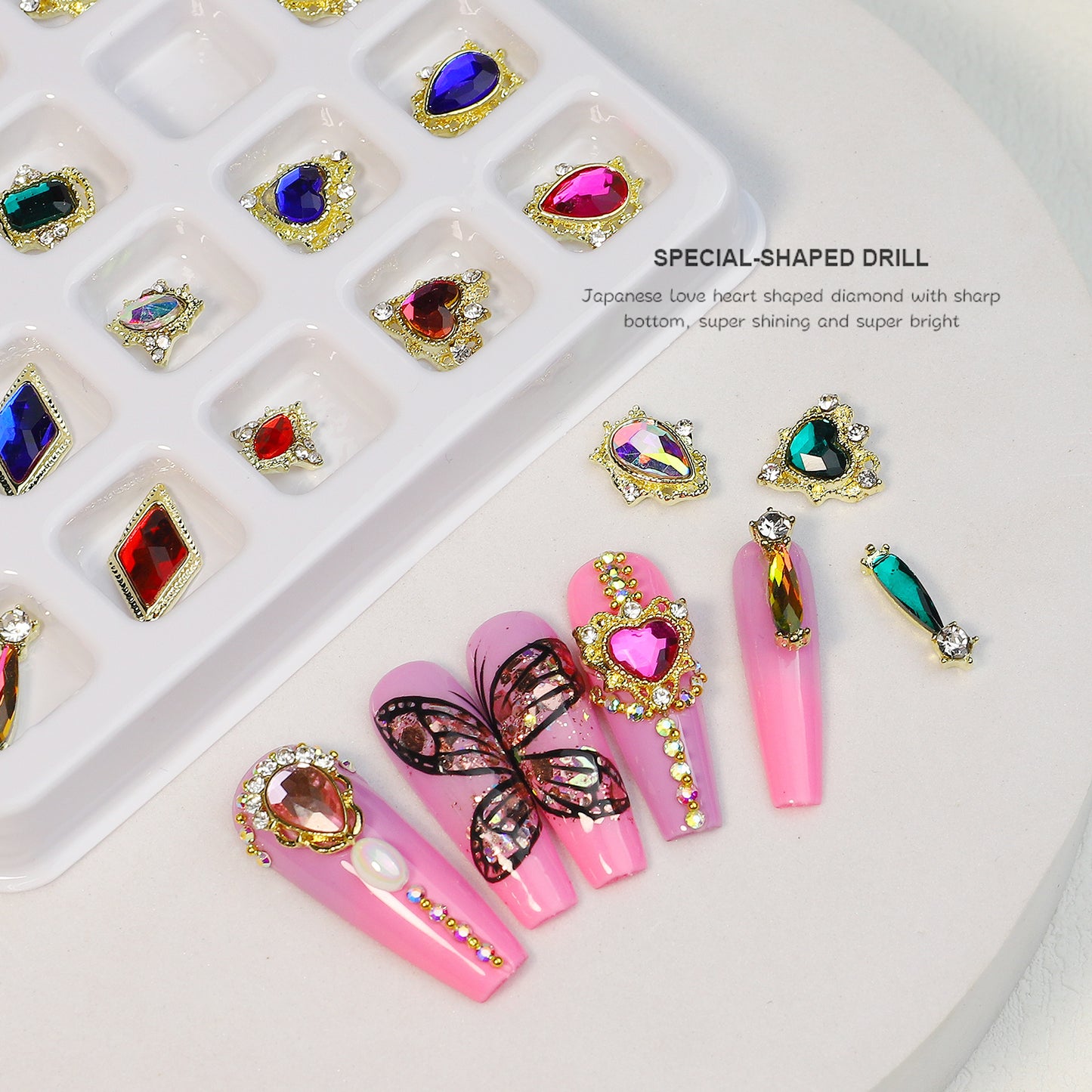 NZJ017 20pcs Blister Packaging Nail Art Rhinestone Alloy Inlaid Love Butterfly Nail Art Jewelry