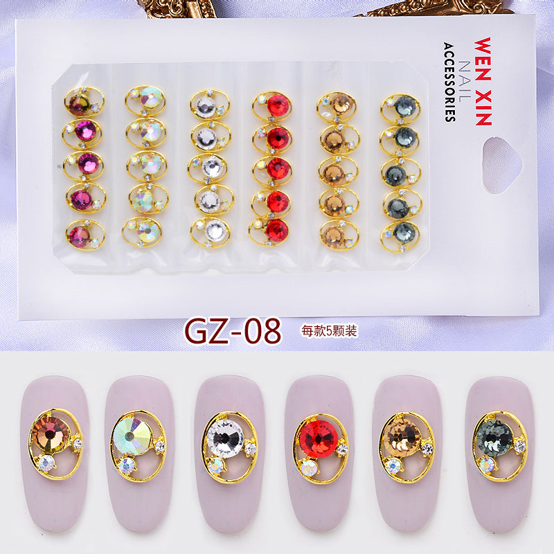 NRS007 ForLife 6 Grid Pack Flatback Nail Art Crystal Rhinestones Zircon Decorations 3d Alloy Retro Nail Accessories DIY tools