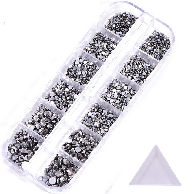 NRS016 ForLife Hot sale style glass flat bottom rhinestone 12 grid set nail art rhinestone shiny crystal nail art accessories