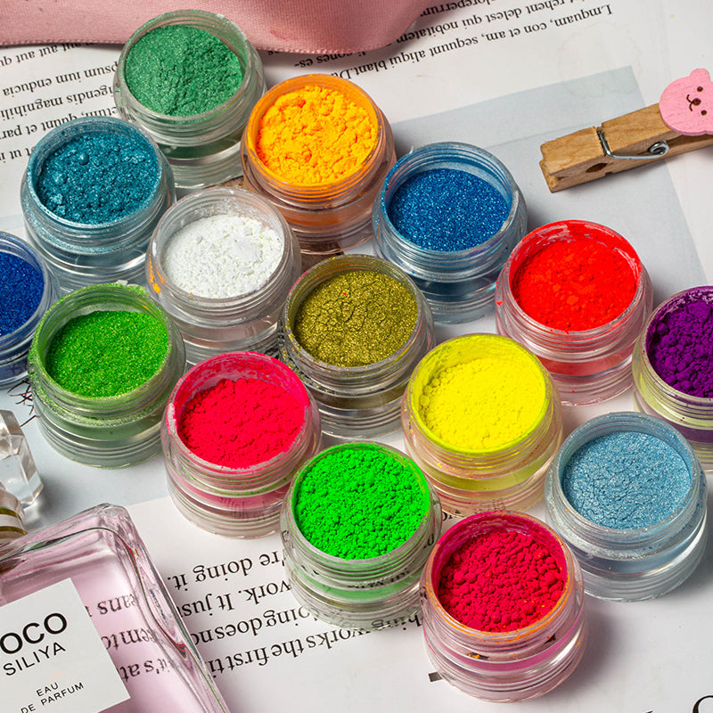 FNP076 Hot packaging 4 styles color fluorescent fireworks nail powder used for nail art decoration