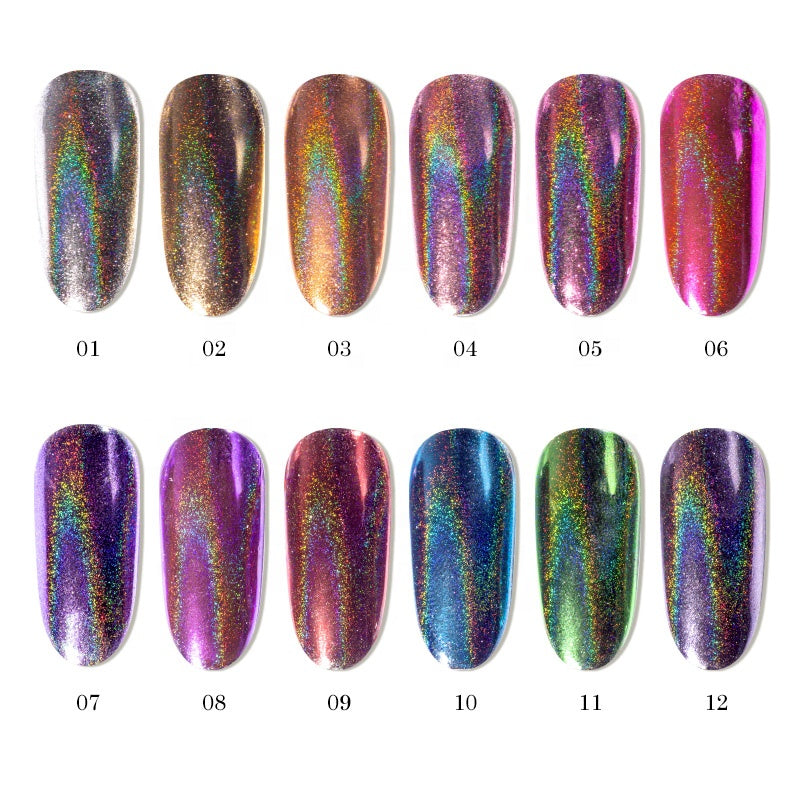FNP111 12 Color Holographic Nail Glitter Powder Set Shining Pigment Laser Paillettes Mermaid Flakes Nail Art Decoration
