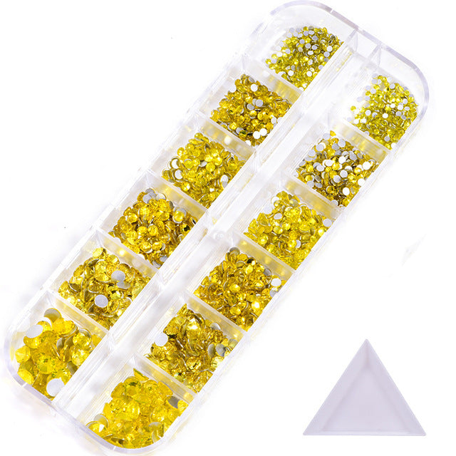NRS016 ForLife Hot sale style glass flat bottom rhinestone 12 grid set nail art rhinestone shiny crystal nail art accessories