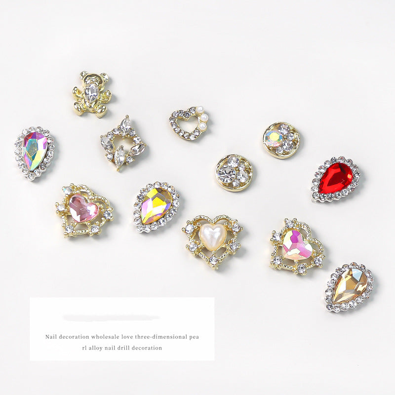 NZJ069 3D Designer Luxury Zircon Crystal Rhinestone Nail Charms Kawaii Gold Metal Alloy Charms for Nail Jewelry