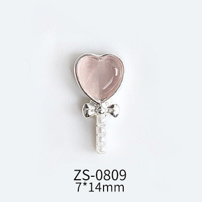NZJ047 Lollipop Design 3D Nail Art Charms Heart Shaped Cat's Eye Stone Design Manicure Jewelry For Nail Art Decoration