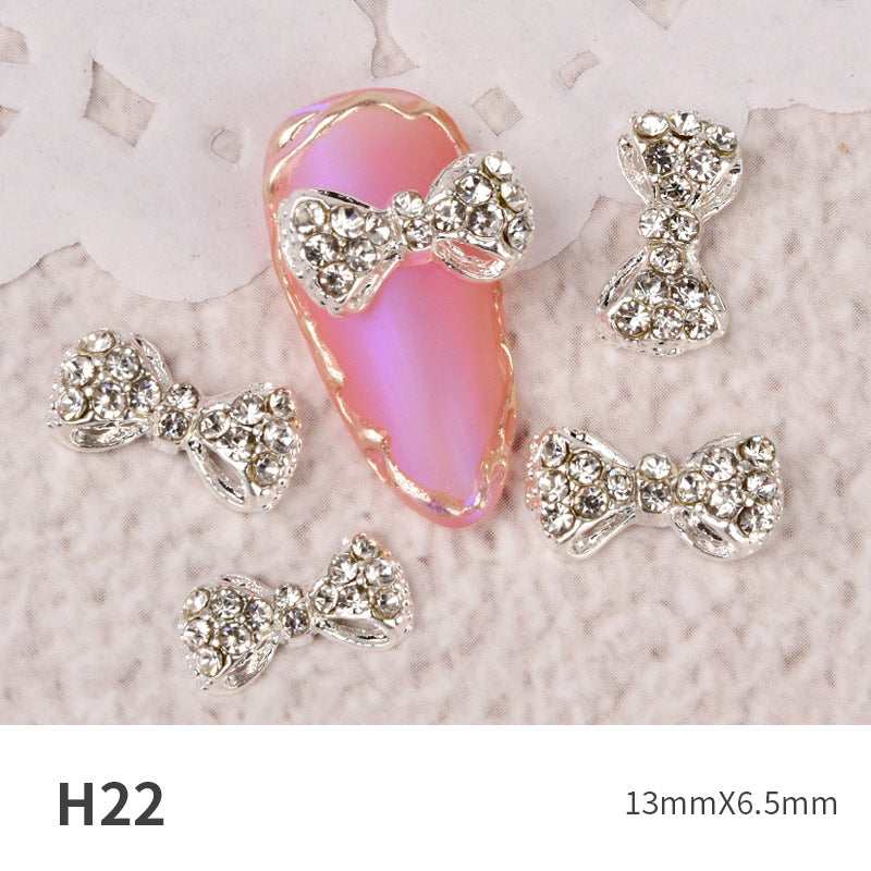 NZJ060 new Bowknot Nail Jewelry Shiny Japanese Alloy Rhinestone Nail Jewelry Pearl Diamond Jewelry