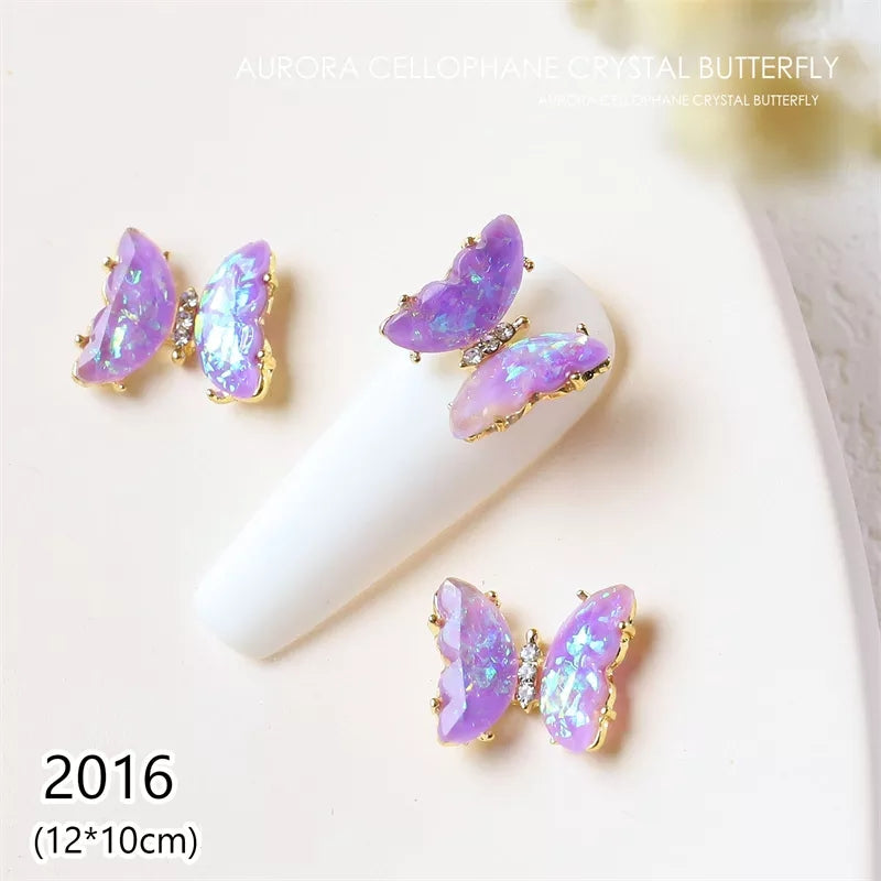 NZJ030 3D Crystal Butterfly Nail Art Charms Aurora Clear Glass Rhinestone AB Color Shiny Alloy