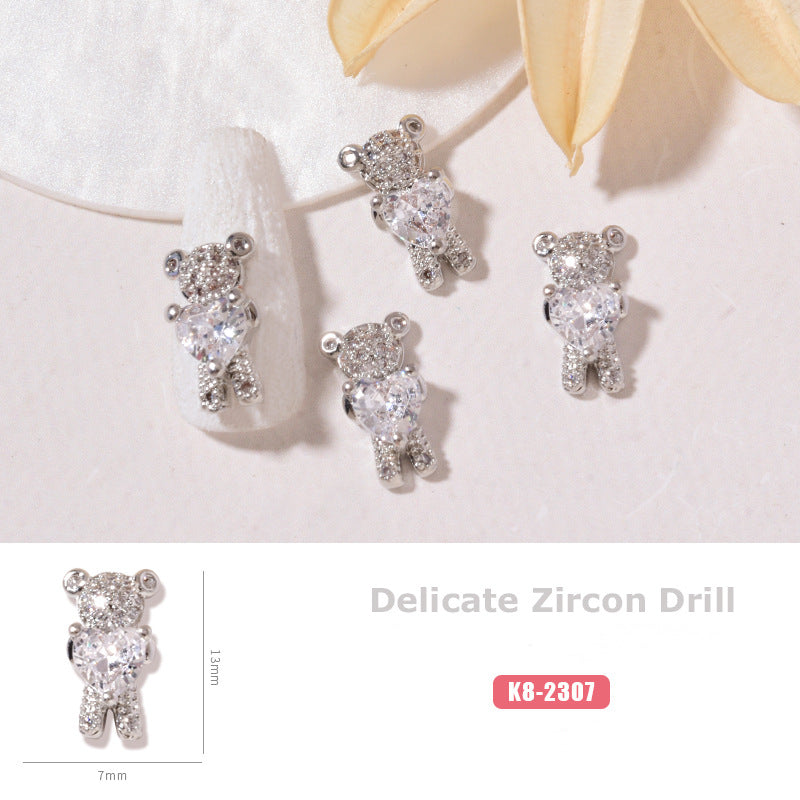 NZJ059 New cat eye butterfly 3D love bear jewelry bow luxury alloy zircon nail decoration