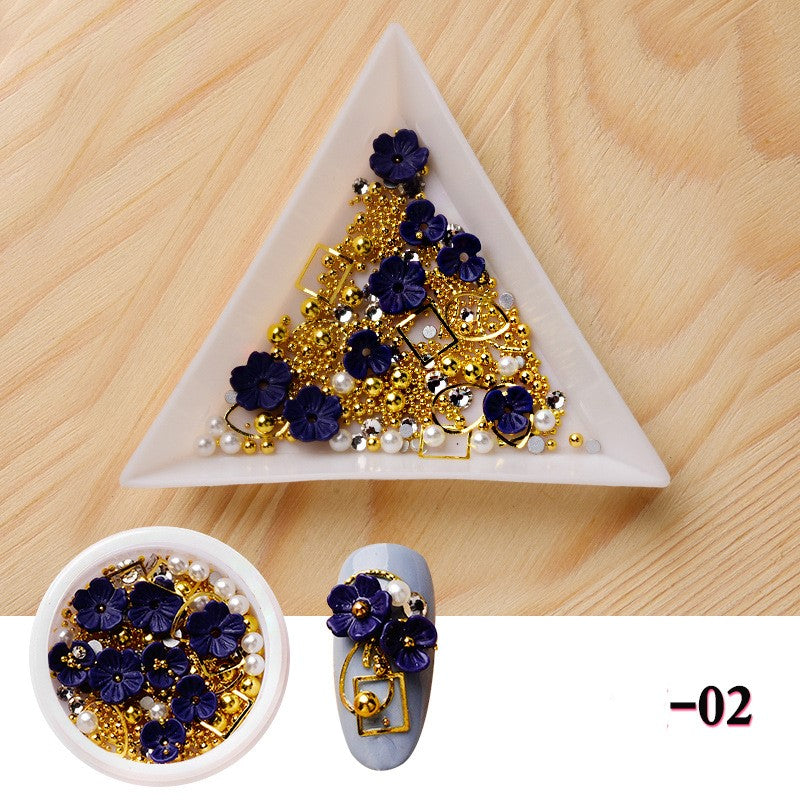 NDE015 ForLife 3D Nail Art Rhinestones Decoration Five Petals Flower Gold Pearls Decorations Nail Art Sticker Tool Manicure Art