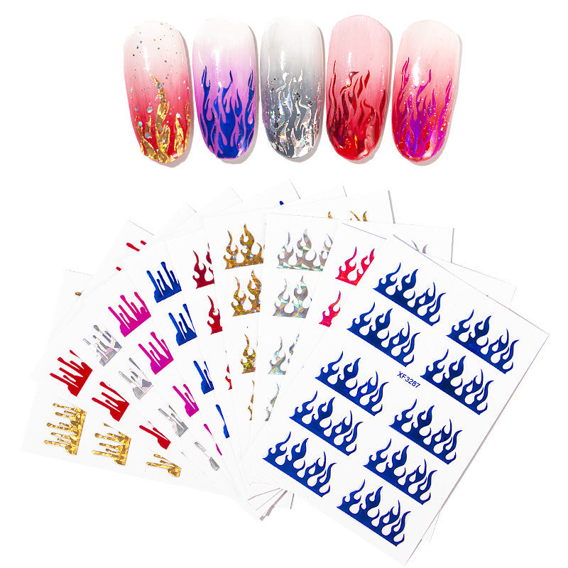 NS5D022  ForLife 3D Manicure Flame Nail Sticker Holographic fireworks decals Reflections Self-Adhesive Foils DIY Nail Art Decoration