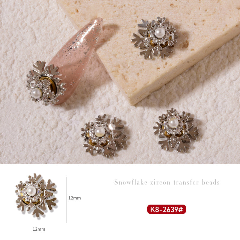 NZJ054 High-quality New Year Nail Art Transfer Beads Zircon Snow Pearl Rotatable Luxury Nail Rhinestone Accessories