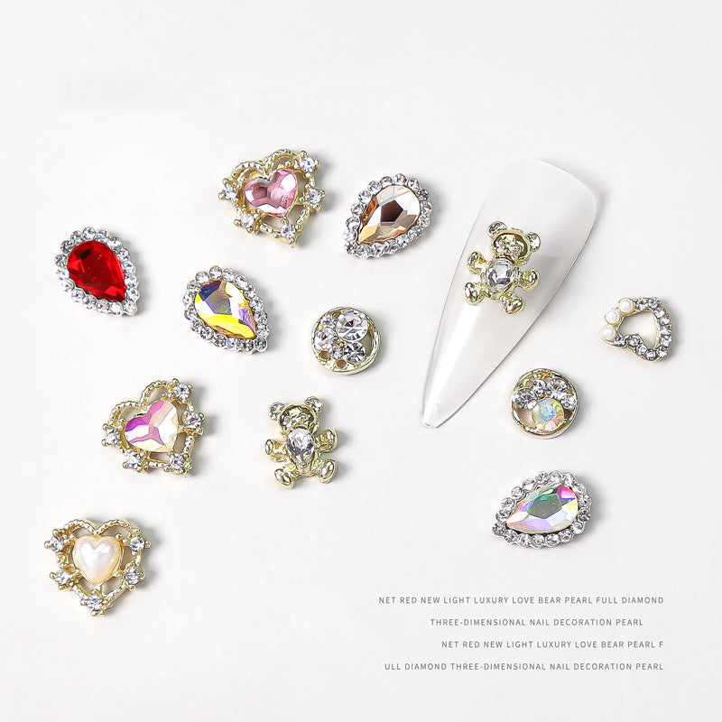NZJ069 3D Designer Luxury Zircon Crystal Rhinestone Nail Charms Kawaii Gold Metal Alloy Charms for Nail Jewelry