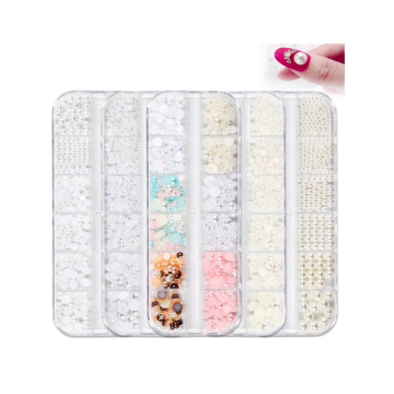NDE006 ForLife Mixed Pearl Ornaments Rice White Pure White Illusion Color Flat Bottom Round Nails UV Gel 3d Nail Art Decoration