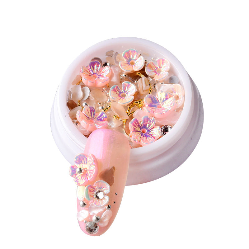 NDE015 ForLife 3D Nail Art Rhinestones Decoration Five Petals Flower Gold Pearls Decorations Nail Art Sticker Tool Manicure Art