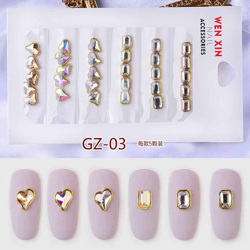 NRS007 ForLife 6 Grid Pack Flatback Nail Art Crystal Rhinestones Zircon Decorations 3d Alloy Retro Nail Accessories DIY tools