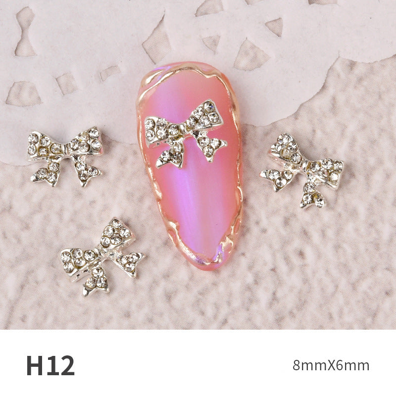 NZJ060 new Bowknot Nail Jewelry Shiny Japanese Alloy Rhinestone Nail Jewelry Pearl Diamond Jewelry