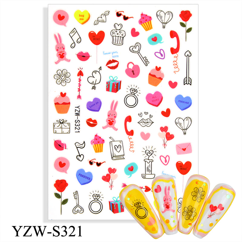 NS5D005  New Valentine's Day Love Flower Red Lip Sticker Nail Decoration